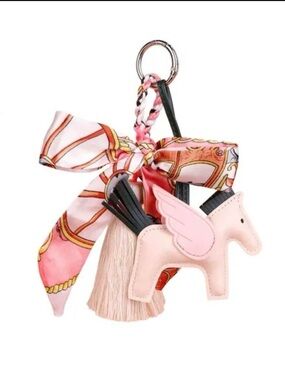 Fashion Pink Pegasus Charm Keychain with Scarf and Tassel NEW